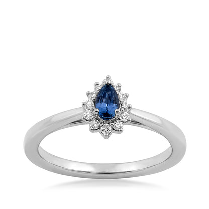 Pear Yogo Sapphire & 1/10 ct. tw. Diamond Halo Ring in 10K White Gold