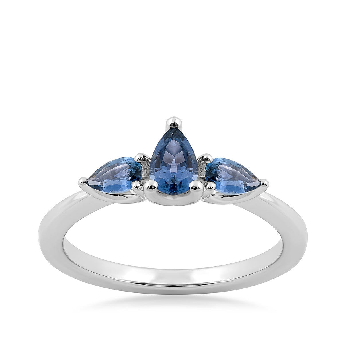 3-Stone Pear Yogo Sapphire Ring in 10K White Gold