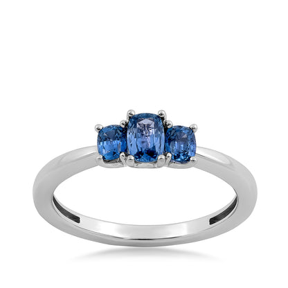 3-Stone Cushion Yogo Sapphire Ring in 10K White Gold