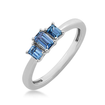 Baguette Yogo Sapphire 3-Stone Ring in 10K White Gold front view