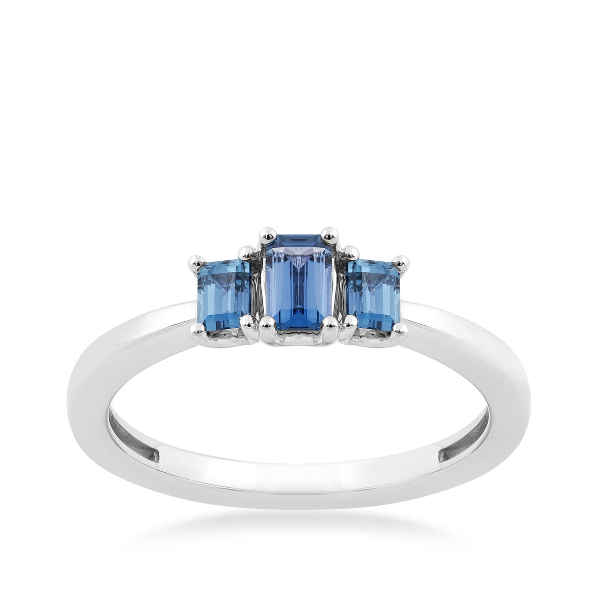 Baguette Yogo Sapphire 3-Stone Ring in 10K White Gold
