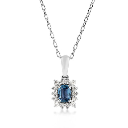 Cushion Yogo Sapphire & 1/8 ct. tw. Diamond Halo Pendant in 10K White Gold
