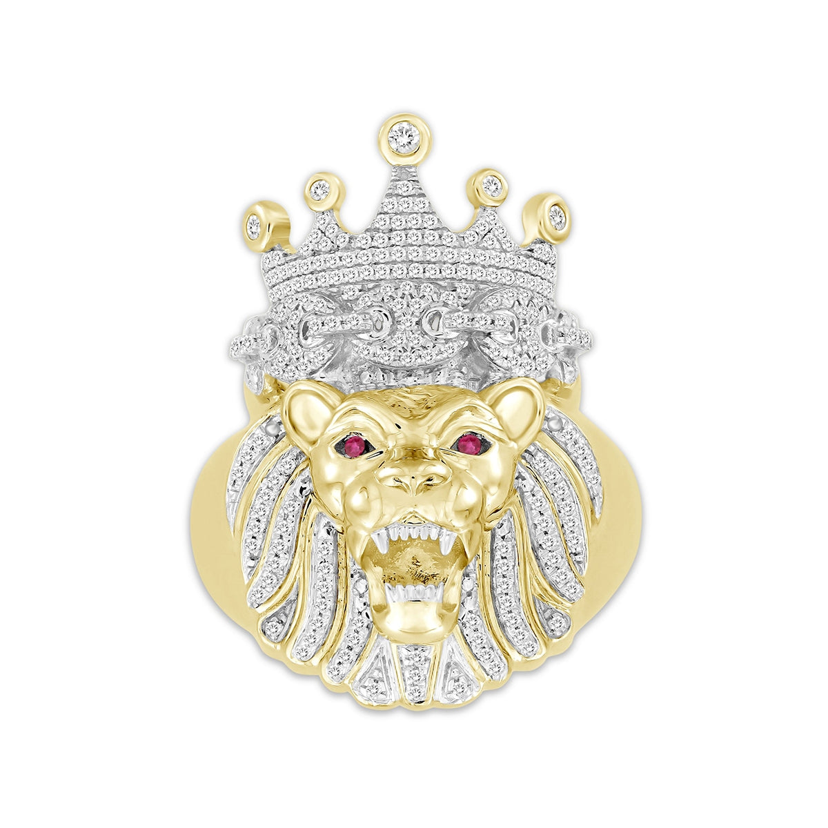 1/2 ct. tw. Men's Diamond and Ruby Lion Head and Crown Ring in 10K Yellow Gold