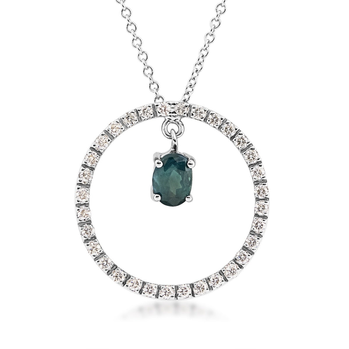 Oval Alexandrite & 1/4 ct. tw. Diamond Circle Pendant in 14K White Gold