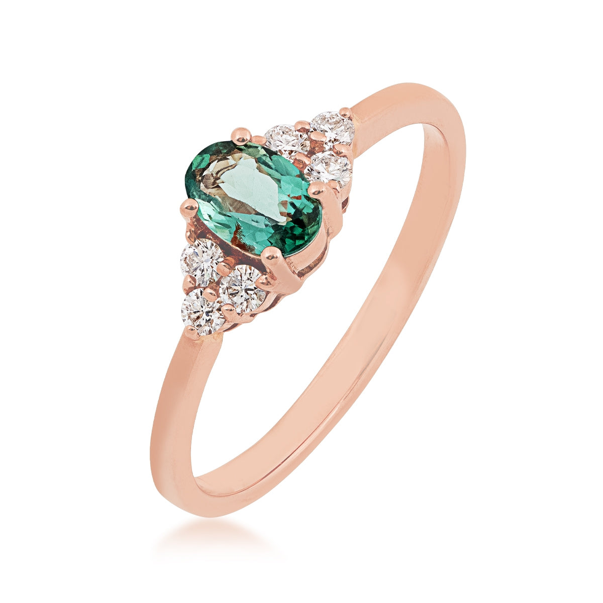 Oval Alexandrite & 1/5 ct. tw. Diamond Cluster Ring in 14K Pink Gold front view