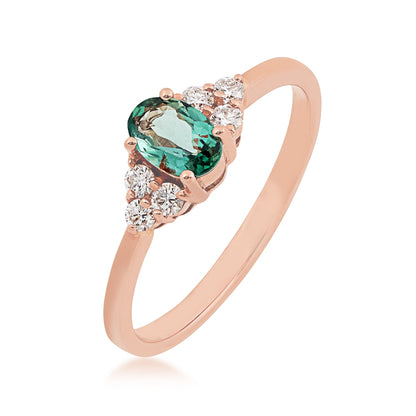 Oval Alexandrite & 1/5 ct. tw. Diamond Cluster Ring in 14K Pink Gold front view