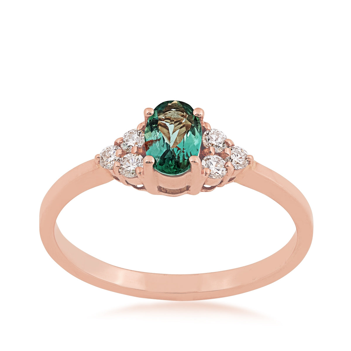 Oval Alexandrite & 1/5 ct. tw. Diamond Cluster Ring in 14K Pink Gold