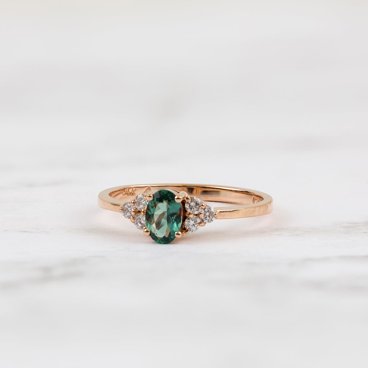 Oval Alexandrite & 1/5 ct. tw. Diamond Cluster Ring in 14K Pink Gold close-up detail