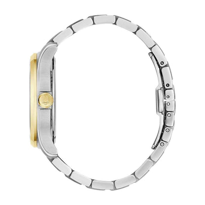 Bulova Men's Quartz Two-Tone Stainless Steel Watch with Silver Dial front view