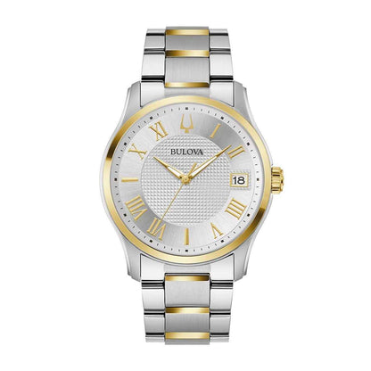 Bulova Men's Quartz Two-Tone Stainless Steel Watch with Silver Dial