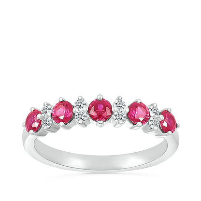Created Round Ruby & 1/10 ct. tw. Diamond Ring in 10K White Gold