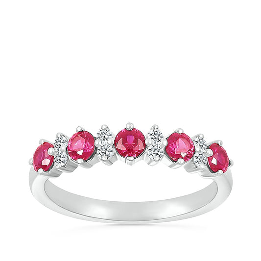 Created Round Ruby & 1/10 ct. tw. Diamond Ring in 10K White Gold