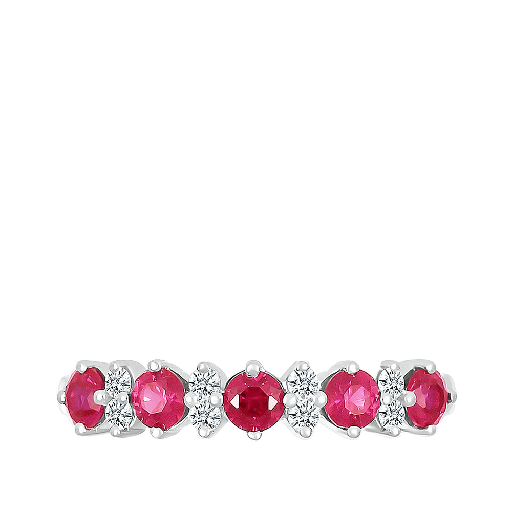 Created Round Ruby & 1/10 ct. tw. Diamond Ring in 10K White Gold close-up detail