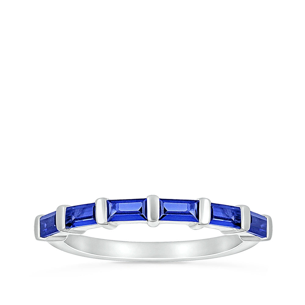 Created Baguette Sapphire Ring in 10K White Gold