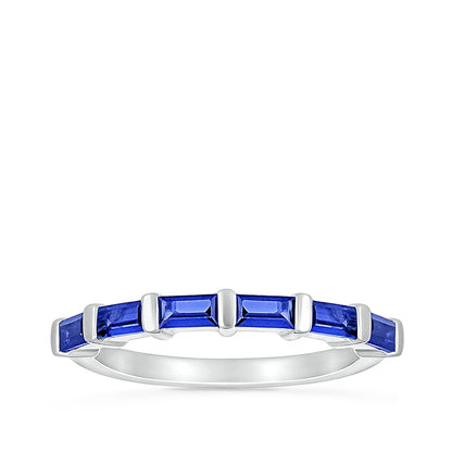 Created Baguette Sapphire Ring in 10K White Gold