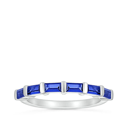 Created Baguette Sapphire Ring in 10K White Gold