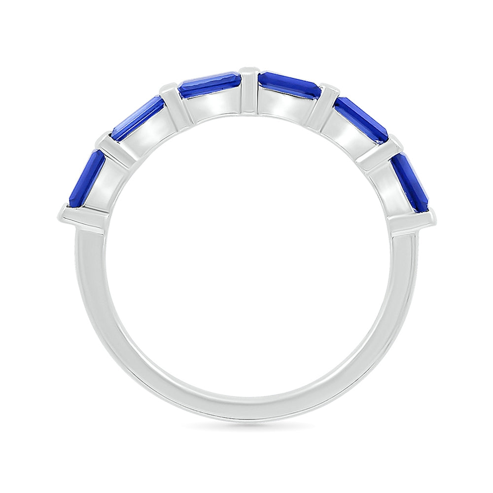 Created Baguette Sapphire Ring in 10K White Gold front view