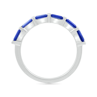 Created Baguette Sapphire Ring in 10K White Gold front view