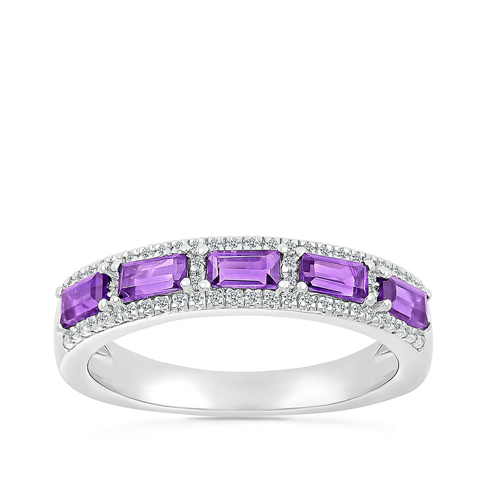 Baguette Amethyst & 1/5 ct. tw. Diamond Ring in 10K White Gold