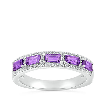 Baguette Amethyst & 1/5 ct. tw. Diamond Ring in 10K White Gold