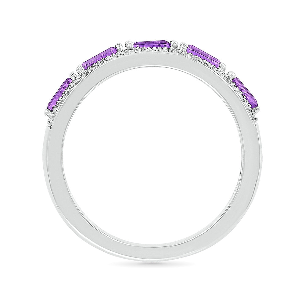 Baguette Amethyst & 1/5 ct. tw. Diamond Ring in 10K White Gold front view