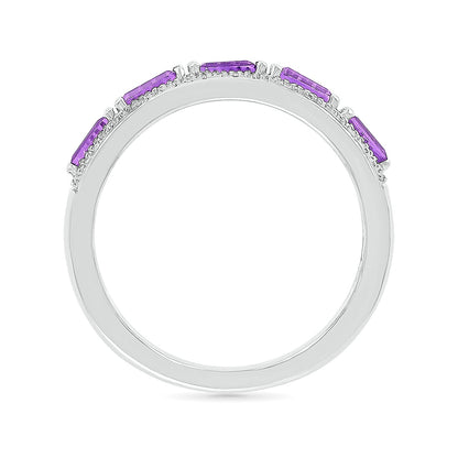 Baguette Amethyst & 1/5 ct. tw. Diamond Ring in 10K White Gold front view