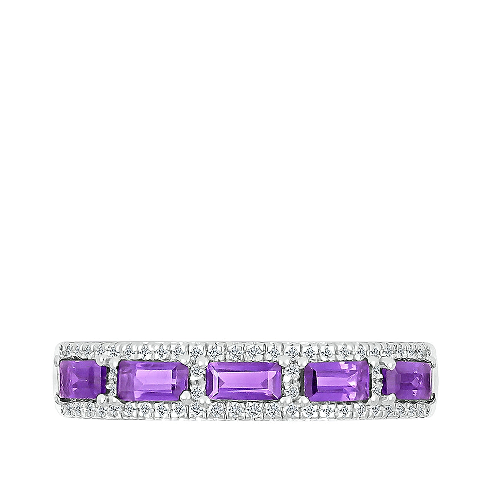 Baguette Amethyst & 1/5 ct. tw. Diamond Ring in 10K White Gold close-up detail