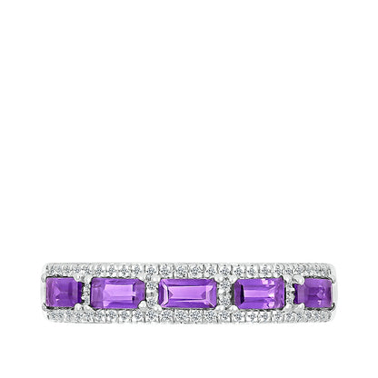 Baguette Amethyst & 1/5 ct. tw. Diamond Ring in 10K White Gold close-up detail