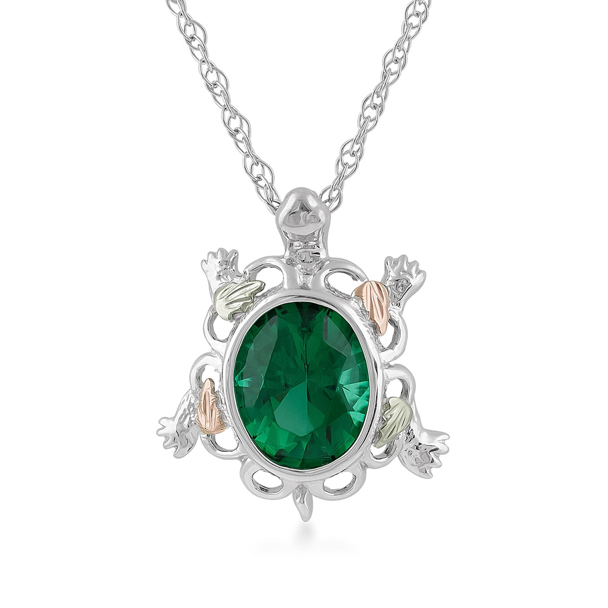 Black Hills Gold Oval Helenite Turtle Pendant in Sterling Silver