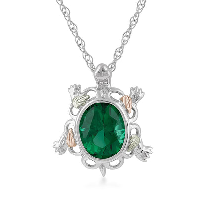 Black Hills Gold Oval Helenite Turtle Pendant in Sterling Silver