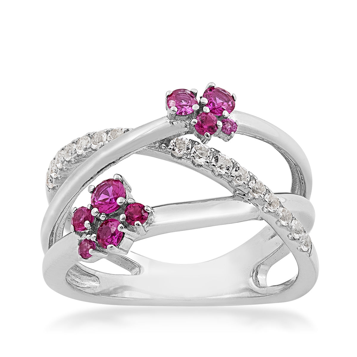 Created Round Ruby & White Topaz Orbit Ring in Sterling Silver