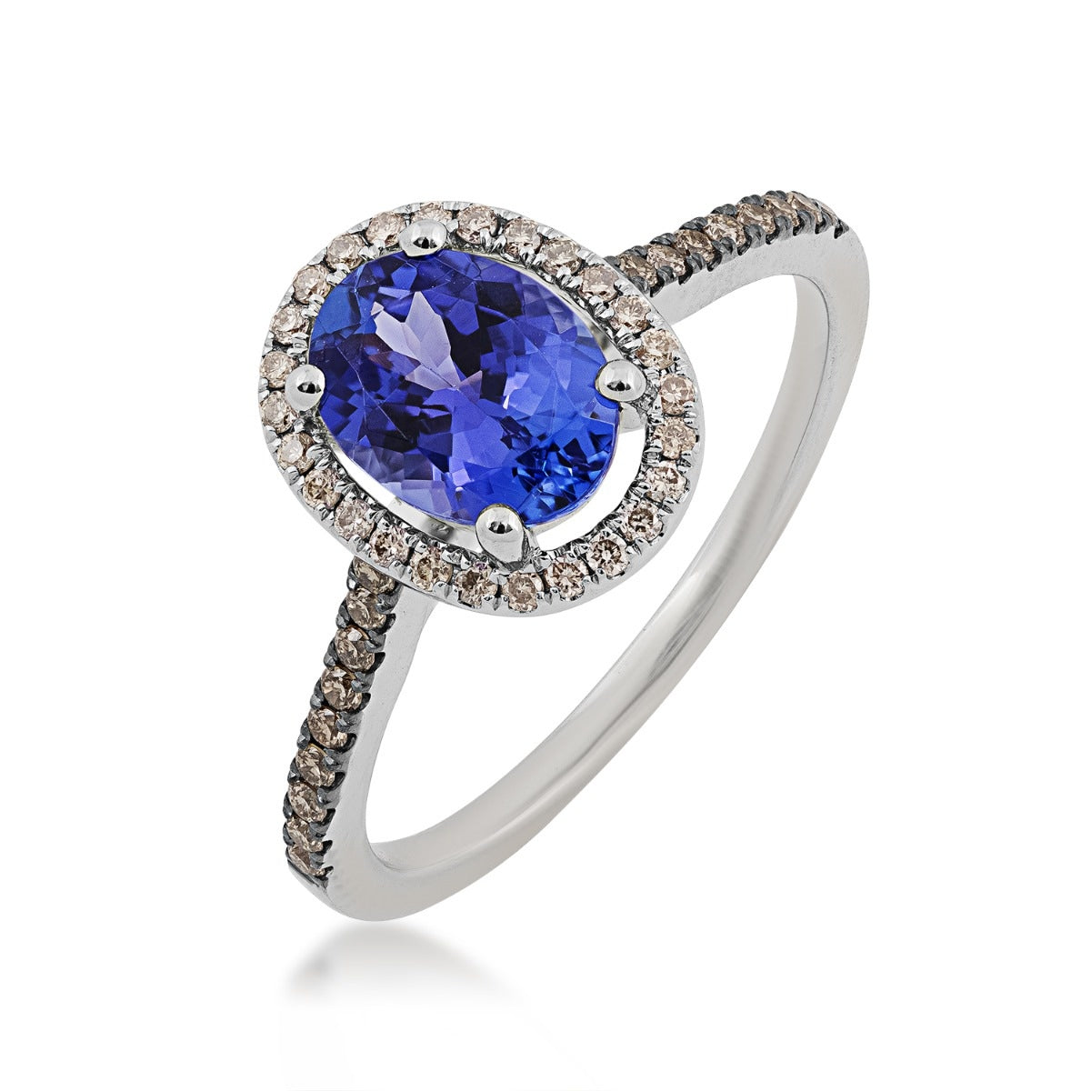 Le Vian Oval Blueberry Tanzanite & 1/5 ct. tw. Chocolate & Nude Diamond Floating Halo Ring in 14K Vanilla Gold front view