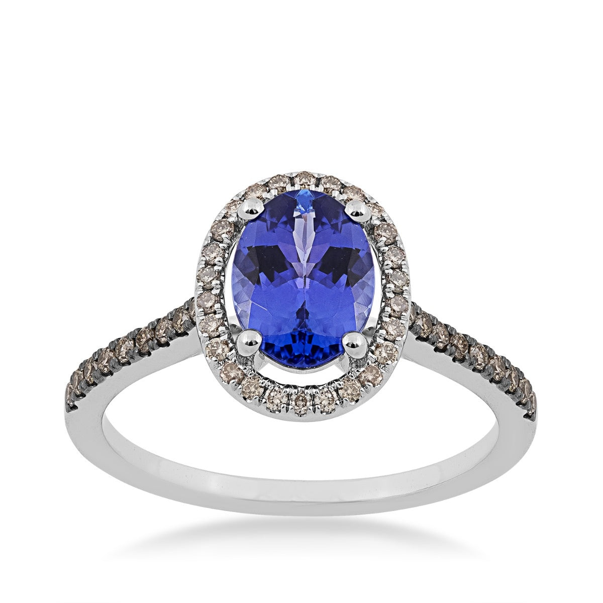 Le Vian Oval Blueberry Tanzanite & 1/5 ct. tw. Chocolate & Nude Diamond Floating Halo Ring in 14K Vanilla Gold