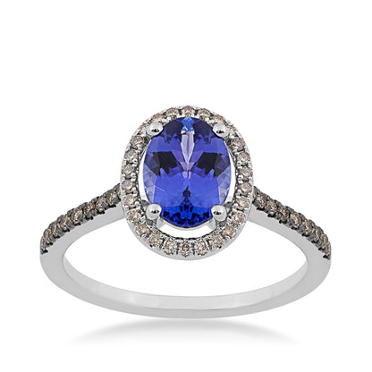 Le Vian Oval Blueberry Tanzanite & 1/5 ct. tw. Chocolate & Nude Diamond Floating Halo Ring in 14K Vanilla Gold