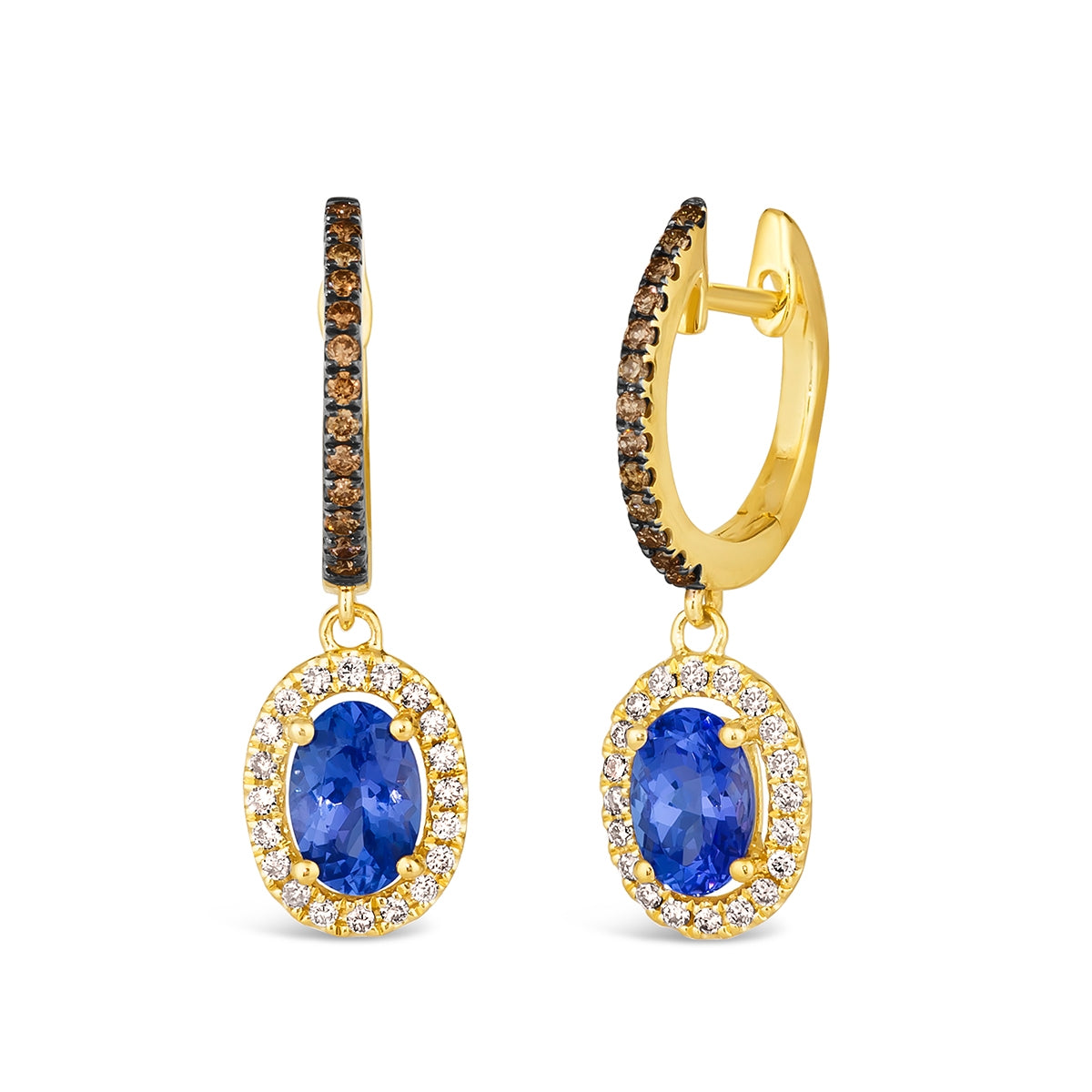 Le Vian Oval Blueberry Tanzanite & 1/5 ct. tw. Chocolate & Nude Diamond Halo Huggie Hoop Drop Earrings in 14K Honey Gold