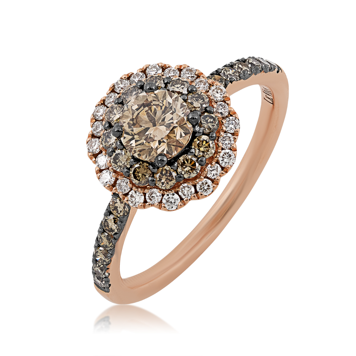 Le Vian 1 ct. tw. Round Chocolate & Nude Diamond Double Halo Ring in 14K Strawberry Gold front view
