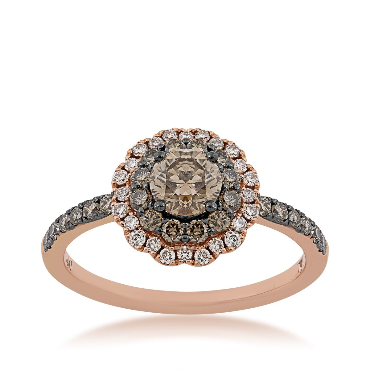 Le Vian 1 ct. tw. Round Chocolate & Nude Diamond Double Halo Ring in 14K Strawberry Gold