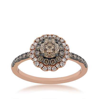 Le Vian 1 ct. tw. Round Chocolate & Nude Diamond Double Halo Ring in 14K Strawberry Gold