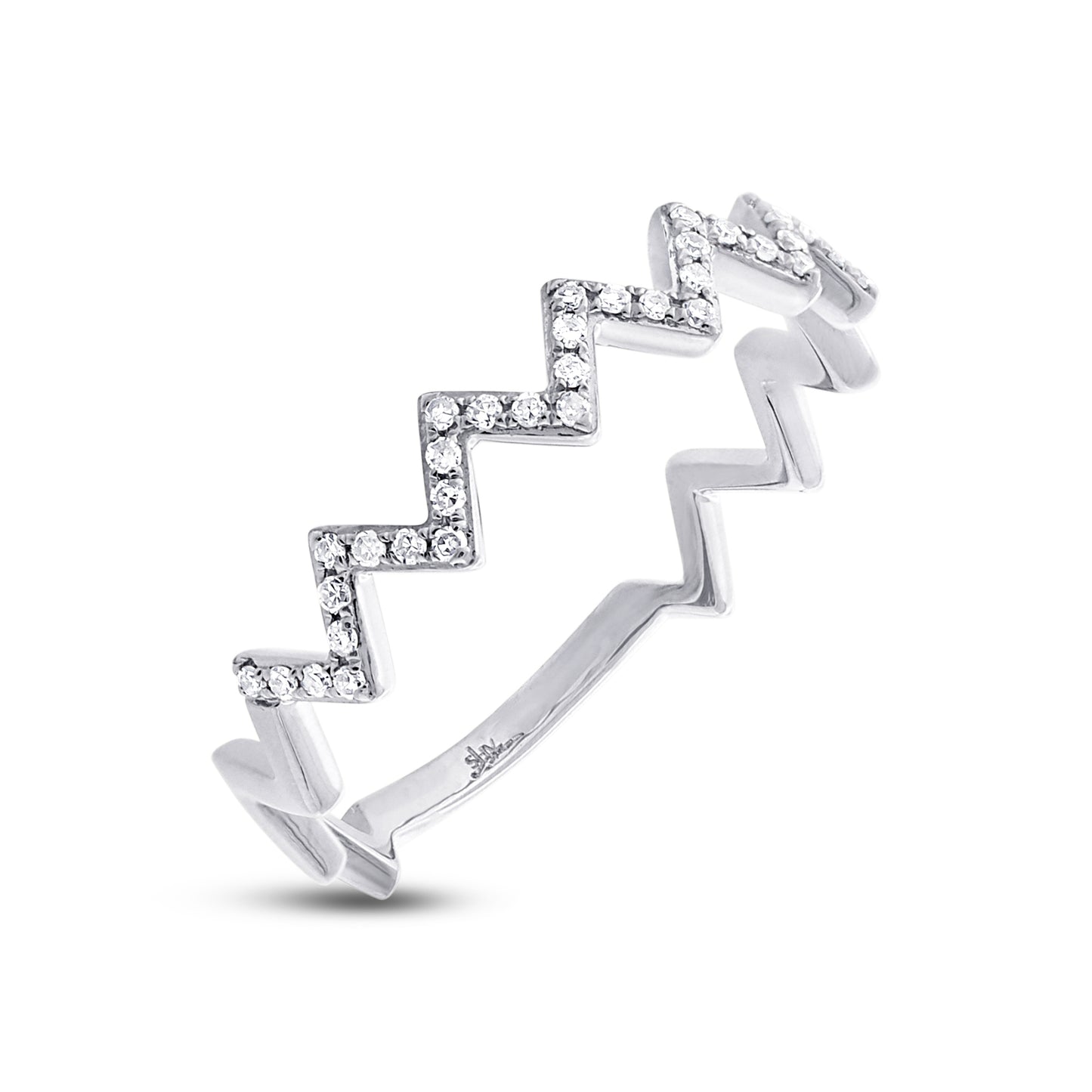 Shy Creation 1/10 ct. tw. Diamond Zig-Zag Stackable Fashion Ring in 14K White Gold