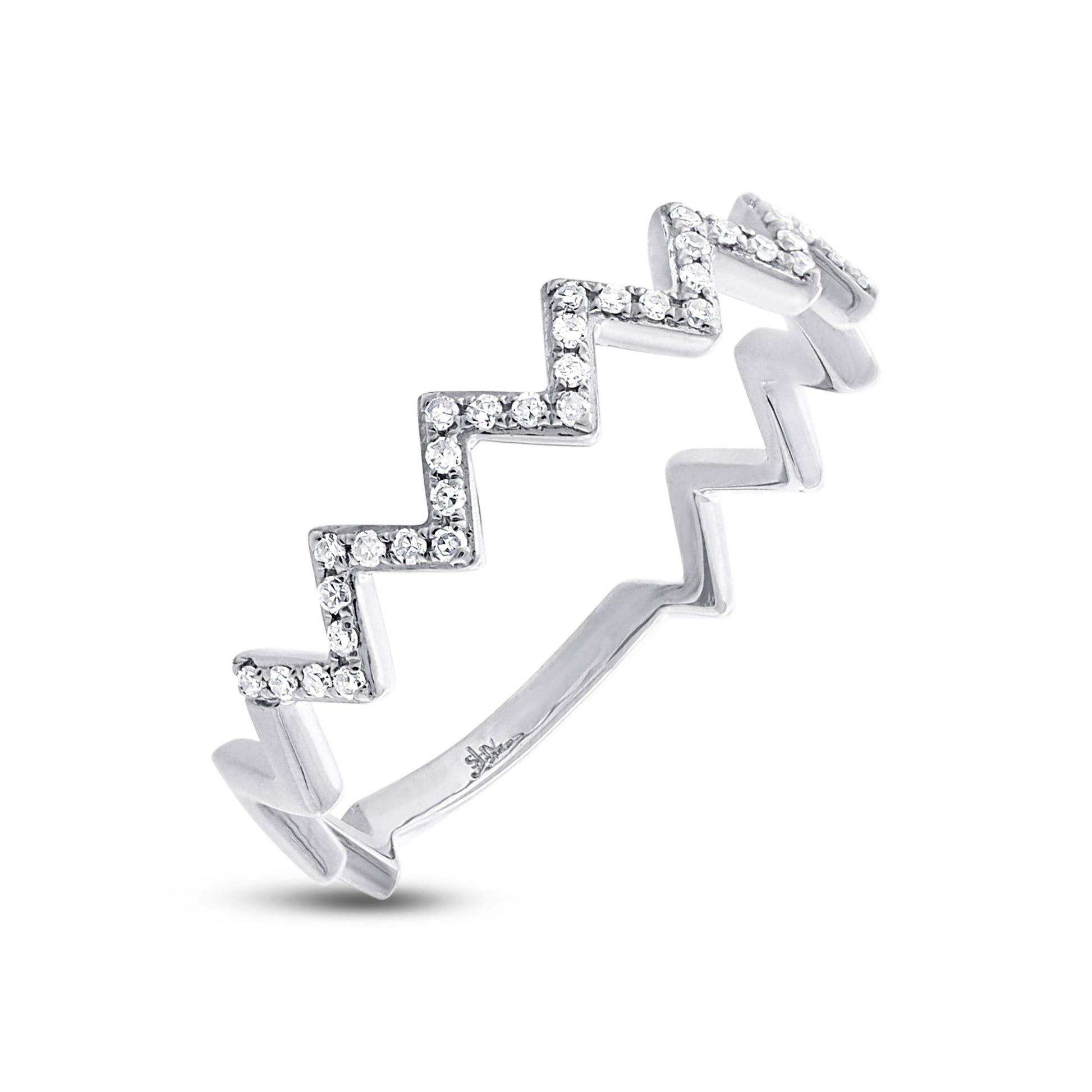 Shy Creation 1/10 ct. tw. Diamond Zig-Zag Stackable Fashion Ring in 14K White Gold