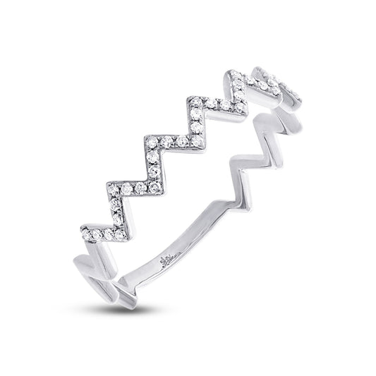 Shy Creation 1/10 ct. tw. Diamond Zig-Zag Stackable Fashion Ring in 14K White Gold