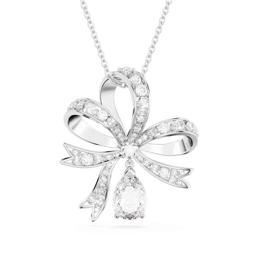 Swarovski Hyperbola Pear & Round White Crystal Pendant in White Rhodium Plating