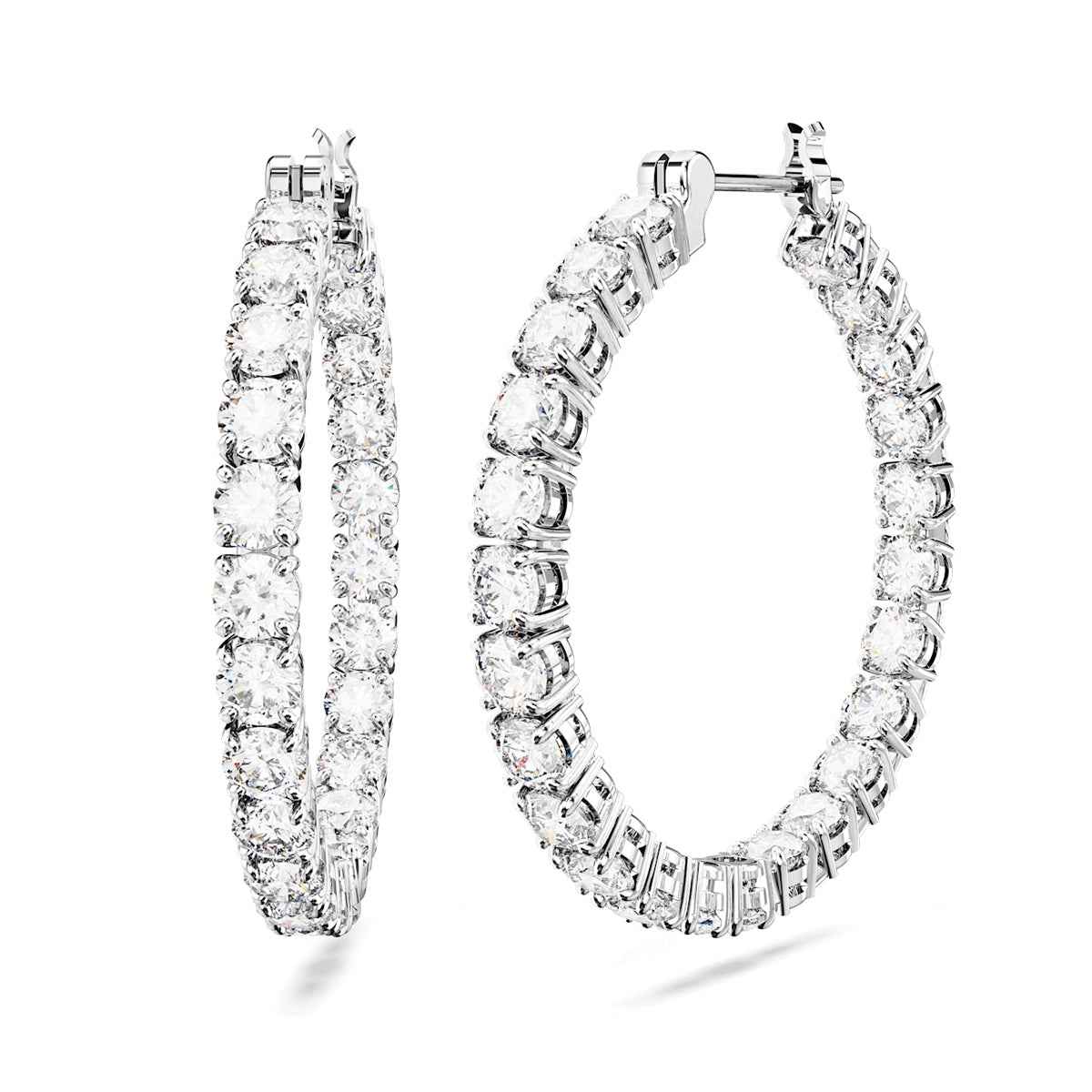 Swarovski Matrix Round White Crystal Inside Out Hoop Earrings in White Rhodium Plating