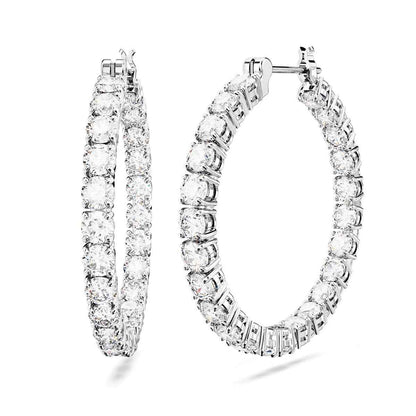 Swarovski Matrix Round White Crystal Inside Out Hoop Earrings in White Rhodium Plating