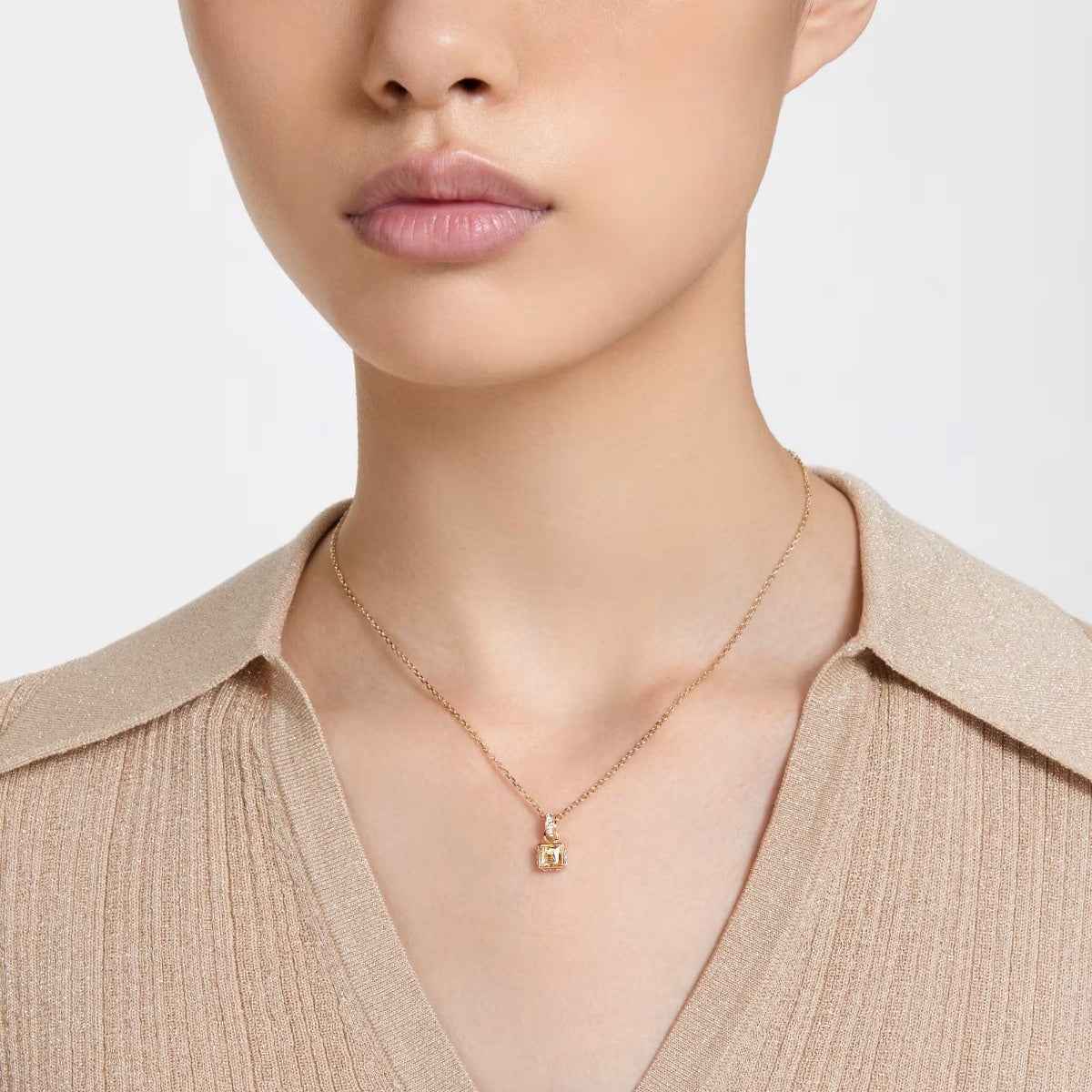 Swarovski Chroma Square Yellow Crystal Pendant in Yellow Gold-Tone Plating close-up detail