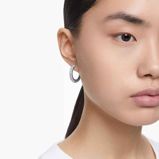 Swarovski Dextera Round White Crystal Hoop Earrings in White Rhodium Plating front view