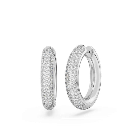 Swarovski Dextera Round White Crystal Hoop Earrings in White Rhodium Plating