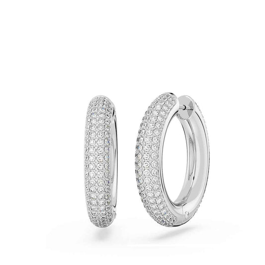Swarovski Dextera Round White Crystal Hoop Earrings in White Rhodium Plating