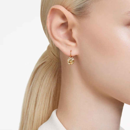 Swarovski Bella V Round Gold Crystal Dangle Earrings in Yellow Gold-Tone Plating front view