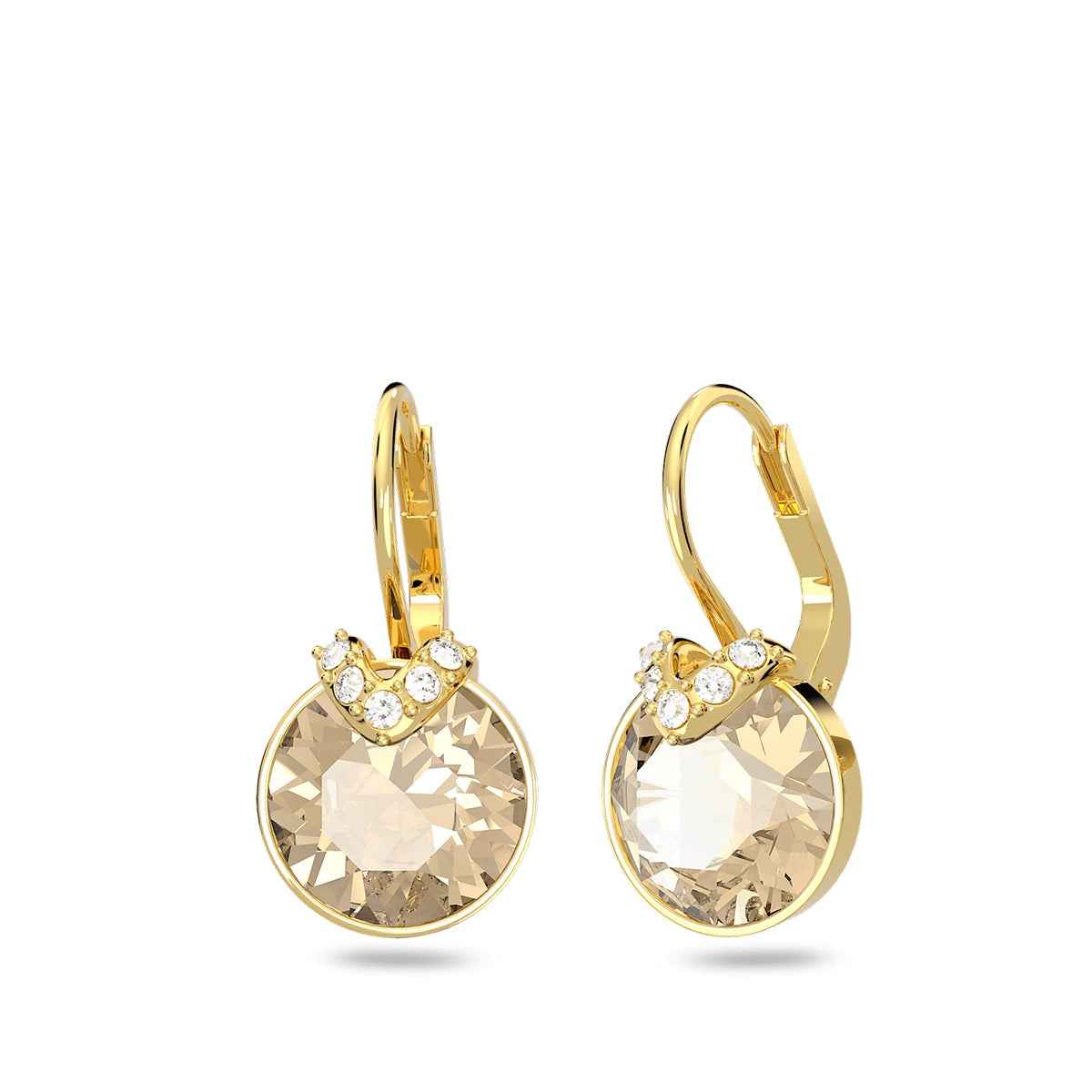 Swarovski Bella V Round Gold Crystal Dangle Earrings in Yellow Gold-Tone Plating